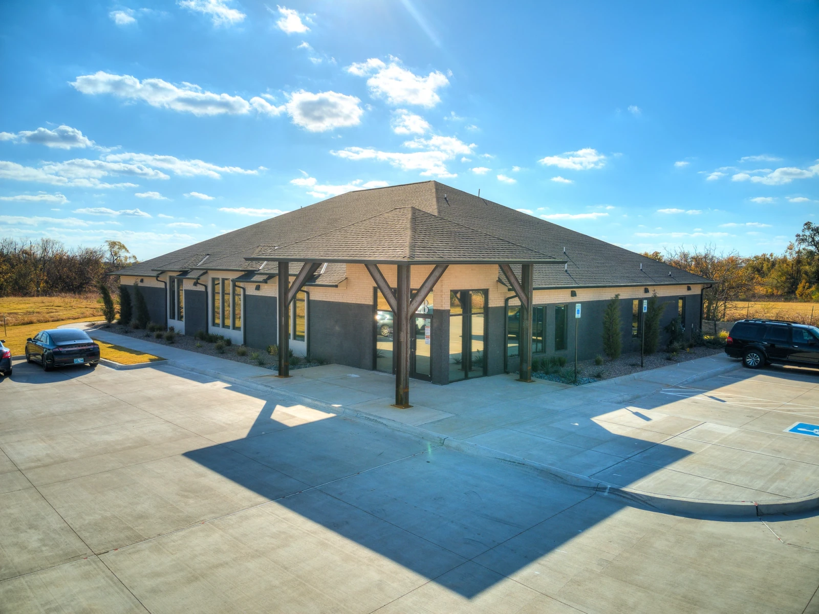 Modern medically anchored retail center with healthcare tenant signage